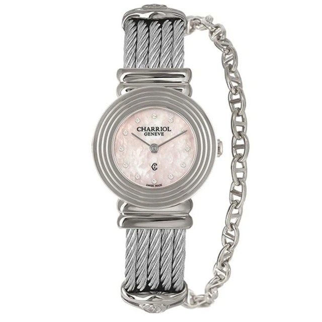 【CHARRIOL 夏利豪】ST-TROPEZ 經典鋼索同心圓粉紅珍珠貝手錶x25mm(028LS 540 462)
