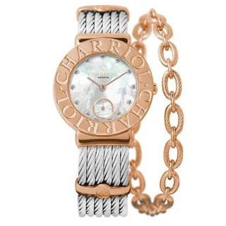 【CHARRIOL 夏利豪】ST-TROPEZ 經典鋼鎖珍珠貝玫瑰金鍊腕錶x30mm(ST30CP1 560 023)