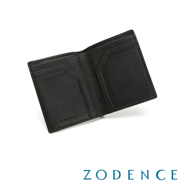 【ZODENCE 佐登司】SLEEK進口牛皮直式簡式短夾(黑)