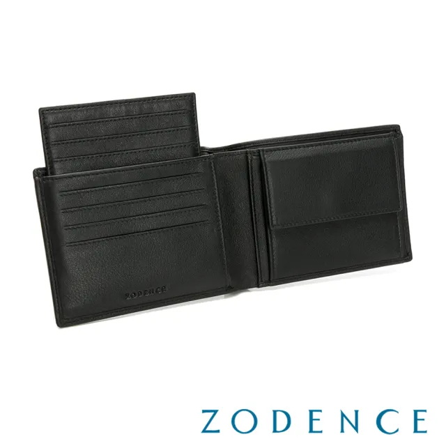 【ZODENCE 佐登司】SLEEK進口牛皮零錢袋7卡短夾(黑)