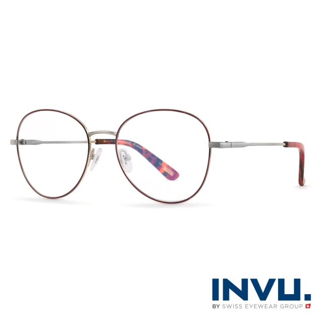 【INVU】瑞士俐落微圓框光學眼鏡(B3906B-白銀/夕陽紅)