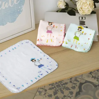 【Peter&Andy】童趣小方巾-法國女孩(台灣製送禮自用兩相宜  可作手帕/茶巾)