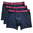 【Tommy Hilfiger】平口四角內褲 男士長版貼身內褲 封閉式 3件組盒裝 深藍色 MICRO RIB BOXER(美國進口)