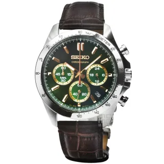 【SEIKO 精工】精工 DAYTONA 三眼計時皮帶錶-寶石綠(SBTR017)