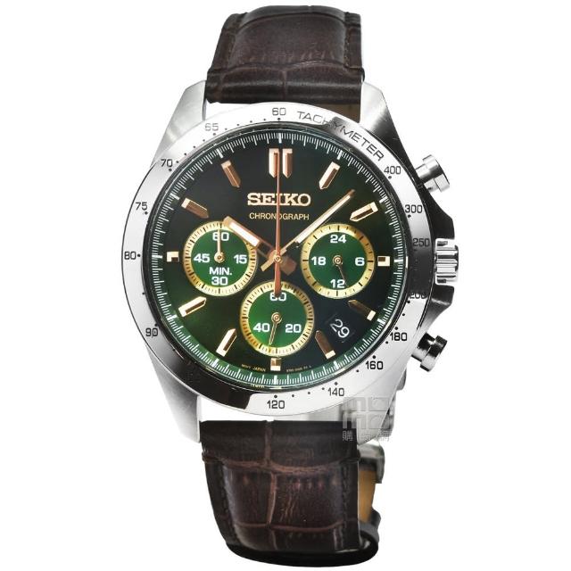 【SEIKO 精工】精工 DAYTONA 三眼計時皮帶錶-寶石綠(SBTR017)