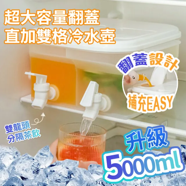 【ROYAL LIFE】超大容量翻蓋直加雙格冷水壺(大容量 密封 冷飲 冷水壺 大口徑 防漏)