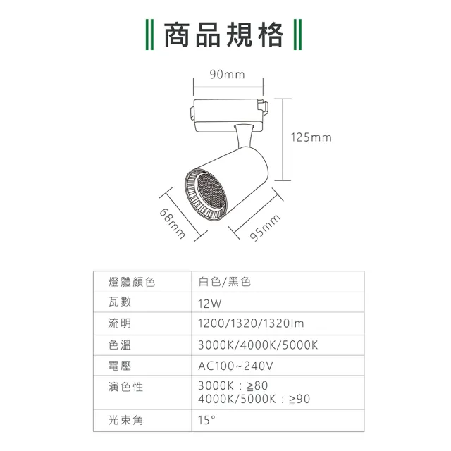 【KAO’S】杯型LED12W歐司朗晶片軌道燈6入白光．自然光．黃光(KS6-6071-6)