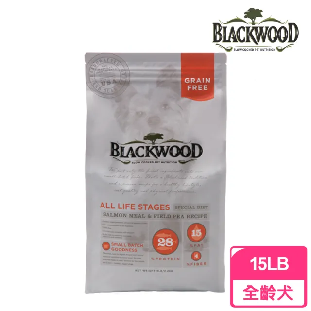 【BLACKWOOD 柏萊富】無穀全齡低敏挑嘴配方《鮭魚+碗豆》15磅(狗飼料 犬乾糧)