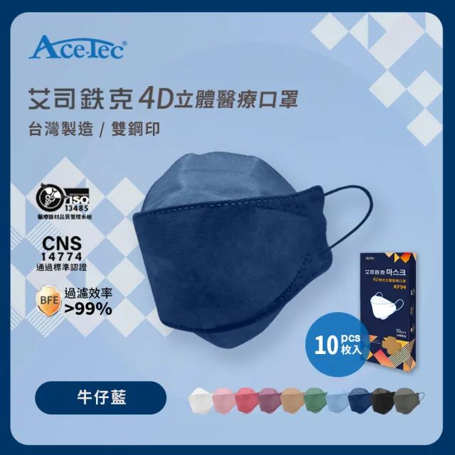 【Ace-Tec 艾司鉄克】4D立體醫療口罩 韓版KF94(10入/盒、台灣製)