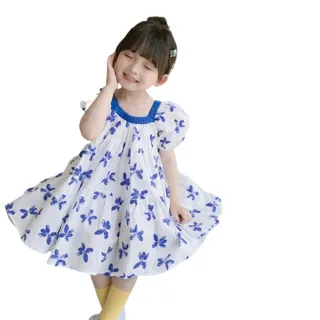 【橘魔法】藍紫蝴蝶滿印棉紗洋裝 (連身裙 連衣裙 短袖洋裝 女童 兒童 童裝)