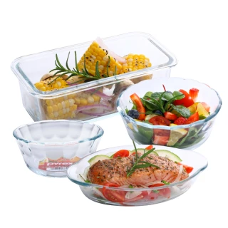 【CorelleBrands 康寧餐具】耐熱玻璃調理碗+烤盤(4入組)