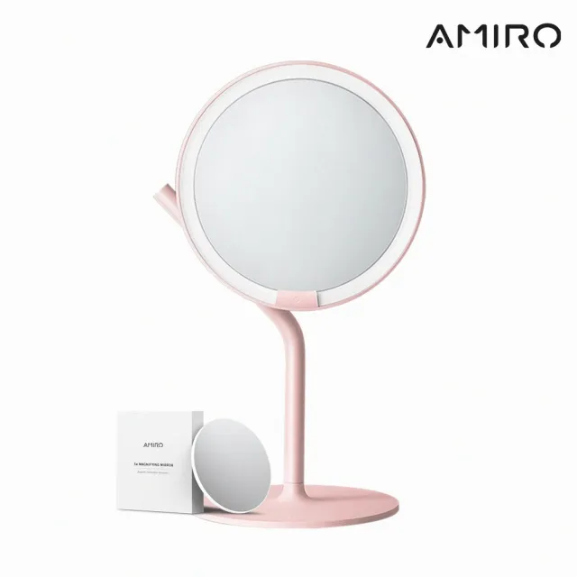 【AMIRO】Mate S 系列LED高清日光化妝鏡(升級Type-C接口內含5倍放大鏡 易拆卸充電式設計方便攜帶 美妝鏡)