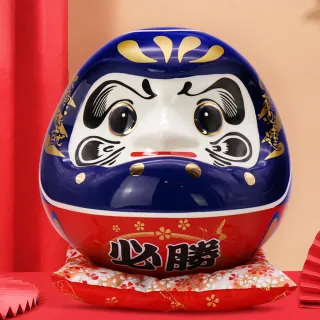 【金石工坊】必勝達摩-藍(高23.5CM/招財擺飾/陶瓷/不倒翁/存錢筒/聚寶盆)