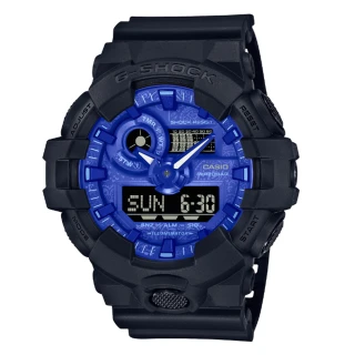 【CASIO 卡西歐】G-SHOCK 粗獷外型藍色變形蟲大圓雙顯錶(GA-700BP-1A 世界時間)