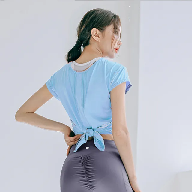【BODYAIR】出清-冰感輕盈點布綁腰罩衫上衣(瑜珈.慢跑.運動.健身.透氣.舞蹈.運動服)