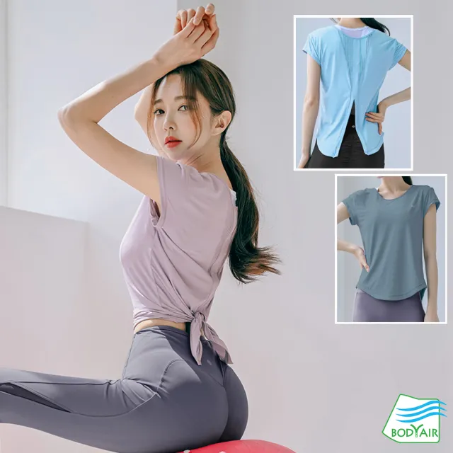 【BODYAIR】出清-冰感輕盈點布綁腰罩衫上衣(瑜珈.慢跑.運動.健身.透氣.舞蹈.運動服)