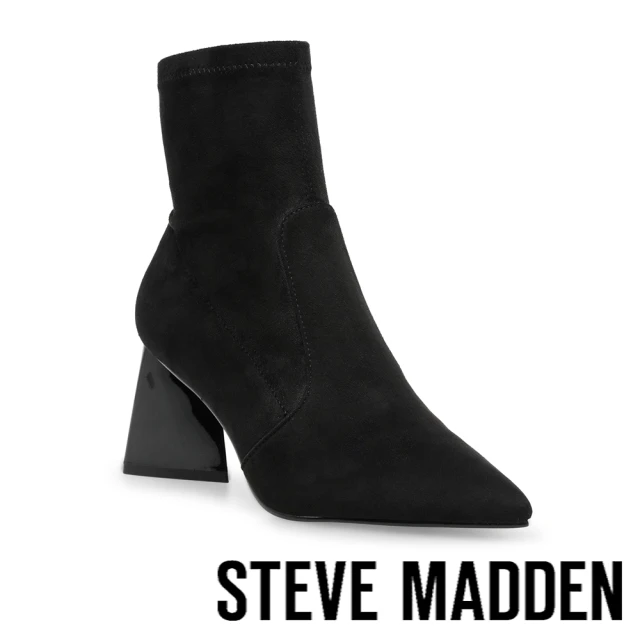 【STEVE MADDEN】ENLIST 絨布拉鍊尖頭中跟短靴(黑色)