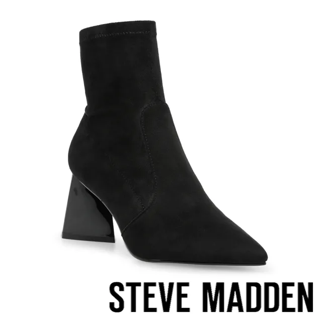 【steve madden】ENLIST 絨布拉鍊尖頭中跟短靴(黑色)