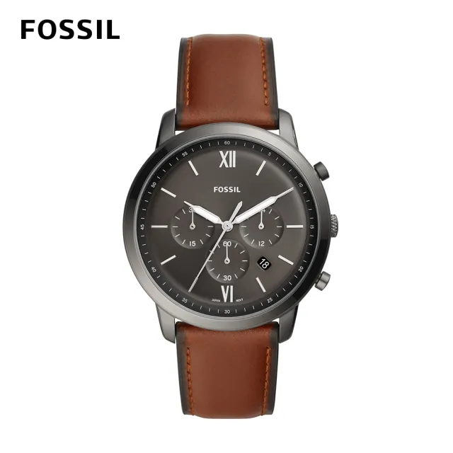 【FOSSIL 官方旗艦館】Neutra新雅仕三眼計時 棕色真皮指針手錶 44 mm FS5512