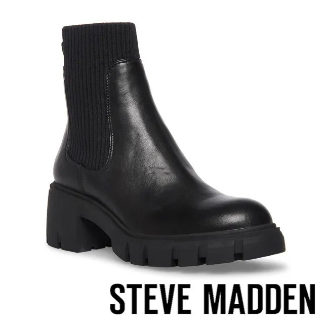 【steve madden】HUTCH 素面短筒切爾西襪套靴(黑色)