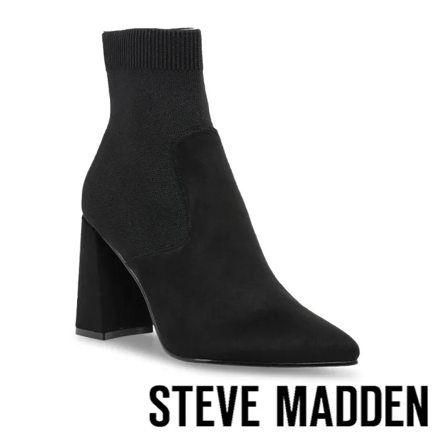 【steve madden】RAMP UP 絨面尖頭粗跟襪套靴(絨黑色)