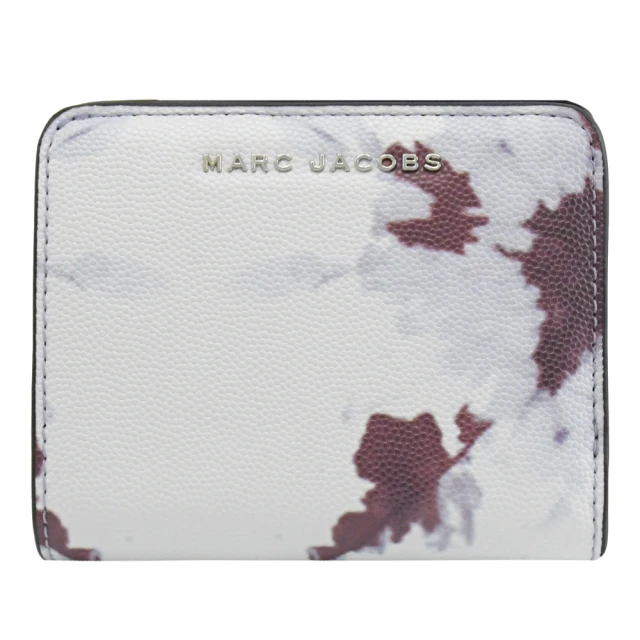 MARC JACOBS 馬克賈伯 金屬浮雕LOGO渲染雙面扣式拉鍊零錢短夾(紫灰)