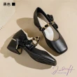 【J&H collection】法式淑女風舒適皮面粗跟鞋(現+預  米色/黑色)