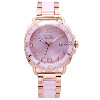 【NATURALLY JOJO】NATURALLY JOJO 綻放光芒晶鑽時尚女性陶瓷腕錶-粉貝+玫瑰金-JO96988-10R