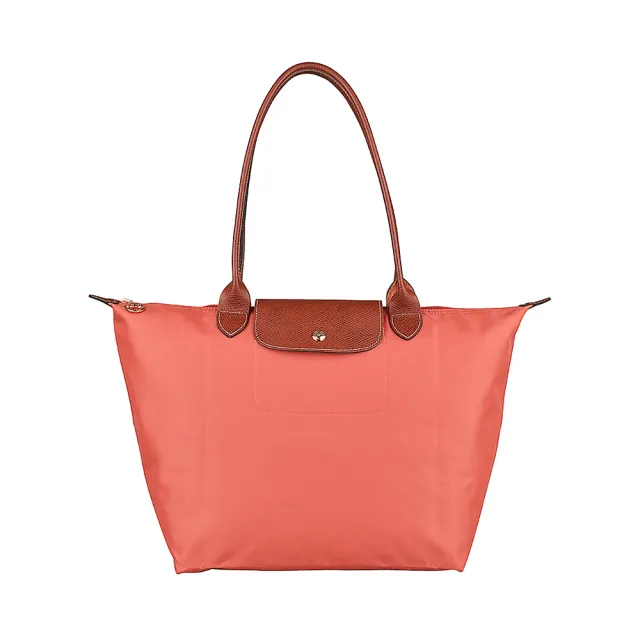 【LONGCHAMP】LONGCHAMP  Le Pliage壓印LOGO尼龍拉鍊肩背包(大/羞紅)