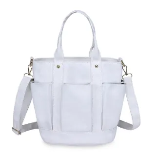 【Sayaka 紗彌佳】斜背 肩背包 二用  日系裏原宿文藝百選多口袋帆布斜背肩背二用包