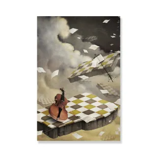 【24mama 掛畫】單聯式 油畫布 小提琴 樂譜 藝術 插圖 舞台 無框畫-40x60cm(廢墟音樂)