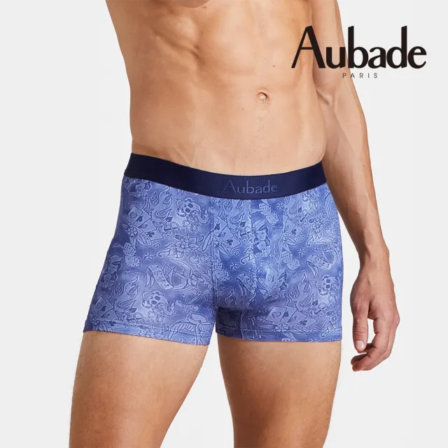 【Aubade】長版頂級莫代爾棉 彈性四角男褲 平口褲(撲克女孩-2212)