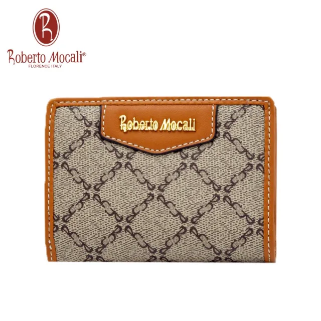 【Roberto Mocali】方格單釦中翻頁15卡1鈔拉鏈零錢短夾(RM-89821)