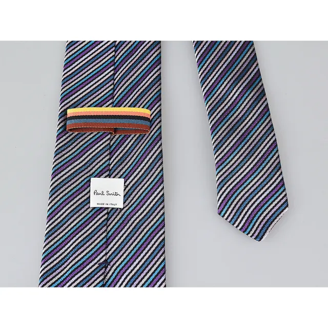 【Paul Smith】PAUL SMITH  標籤LOGO小花內裡斜紋真絲領帶(寬版/香檳藍x多色)