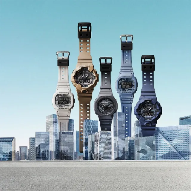 【CASIO 卡西歐】G-SHOCK 經典城市迷彩電子腕錶 / 霧籃 42.8mm(DW-5600CA-2)