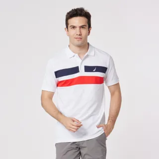 【NAUTICA】男裝 拼接撞色純棉短袖POLO衫(白色)