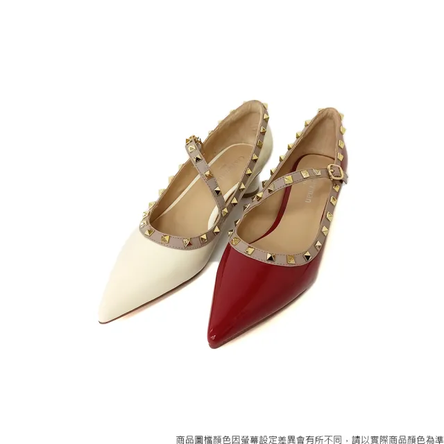 【ClayDerman】時尚鉚釘低跟尖頭鞋-白色(1167006-90)