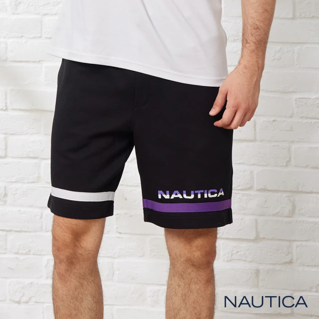 NAUTICA 男裝撞色拼接時尚運動短褲(黑)