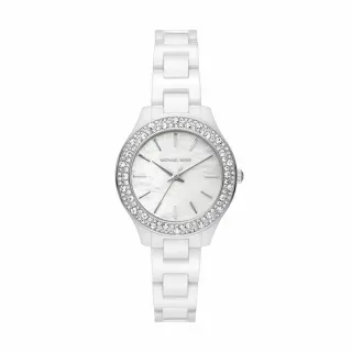 【Michael Kors 官方直營】Liliane 絢麗高貴鑽圈女錶 白色陶瓷錶帶 手錶 33MM MK4649