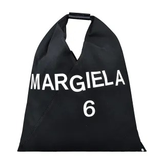 【MM6 MAISON MARGIELA】MM6 Maison Margiela JAPANESE經典白字LOGO字母三角帆設計布手提肩背托特包(黑)