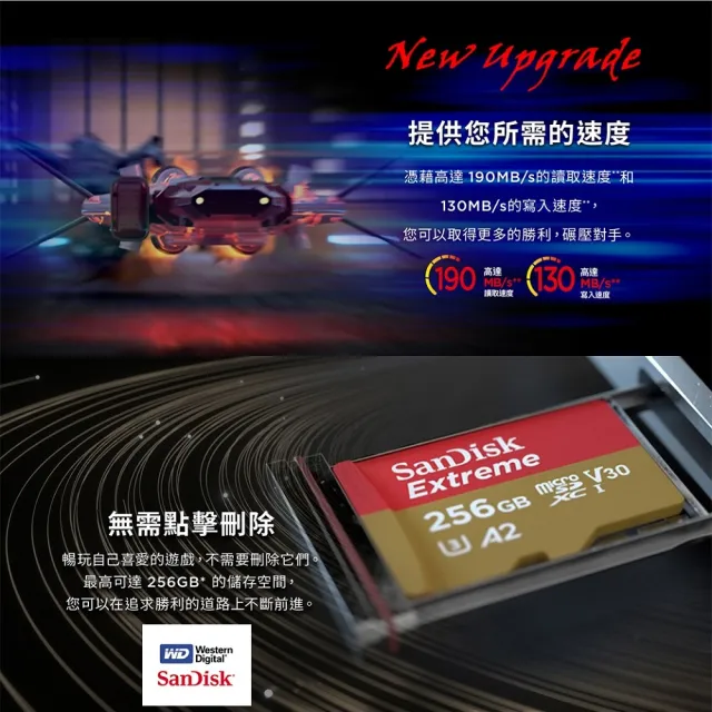 【SanDisk 晟碟】[極速升級 全新版] 128GB Extreme microSDXC V30 A2 記憶卡(讀取190MB/s 原廠永久保固)