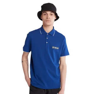 【Timberland】男款寶藍色簡潔品牌字母印花POLO衫(A6A2NCY5)