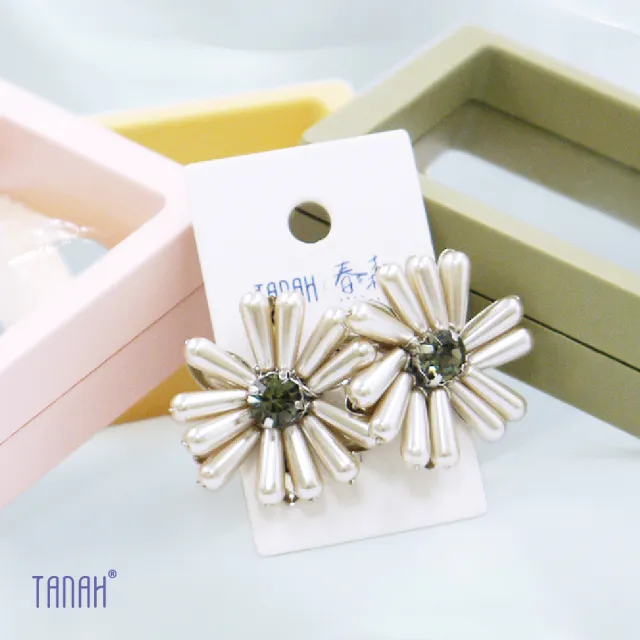 【TANAH】復古時尚 花型 鑲鑽款 耳針 耳環(E033)