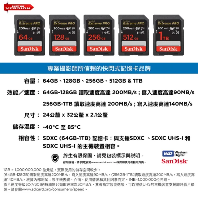 SanDisk 晟碟】[全新版再升級] 128GB Extreme PRO SDXC V30 記憶卡