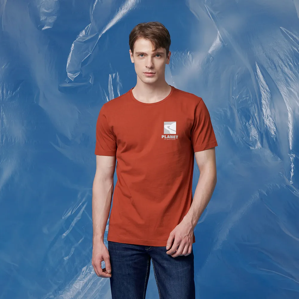 【JOHN HENRY】美國棉行星LOGO短袖T恤-咖啡橘