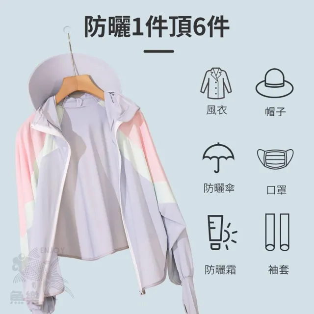 【魚樂】夏季防紫外線拚色輕薄防曬外套 2件(帽子/脖子/全面防曬/透氣/輕薄)