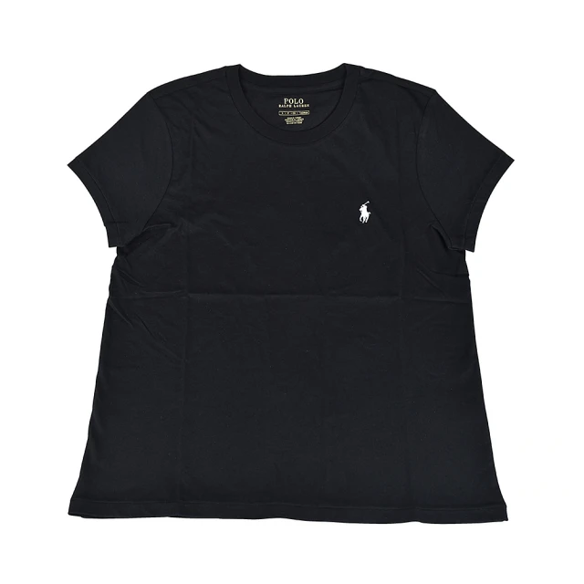 RALPH LAUREN RALPH LAUREN刺繡字小戰馬LOGO圓領短袖T恤(女款/黑底小白馬)