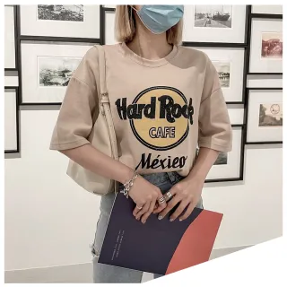 【Dition】洗舊HARD ROCK復古印花短t 寬版oversize短袖上衣 居家(復古風洗舊HARD ROCK印花)