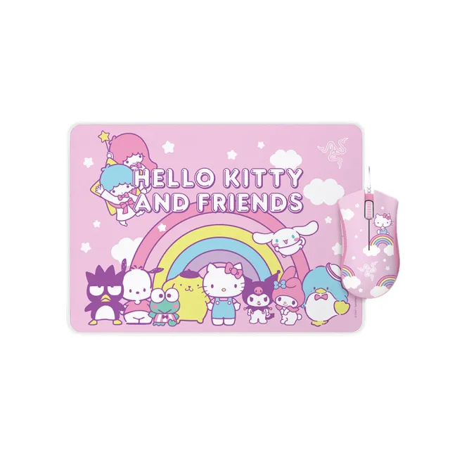 【Razer 雷蛇】Hello Kitty & Friends款 DA煉獄奎蛇滑鼠+Goliathus重裝甲蟲 鼠墊(中)