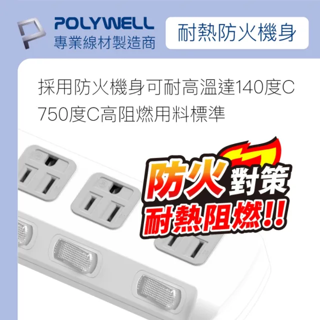【POLYWELL】電源插座延長線 4切3座 12尺/360公分(台灣製造 BSMI認證)